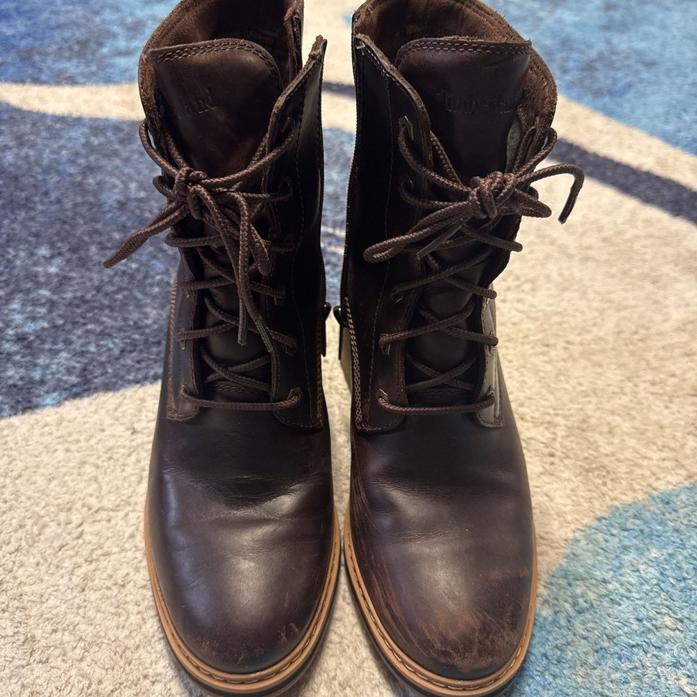 Timberland Sienna High Waterproof Brown Leather Block Heel Boots